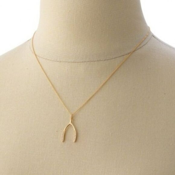 Stella & Dot Wishbone Charm Gold Tone Good Luck NWT - Picture 2 of 3